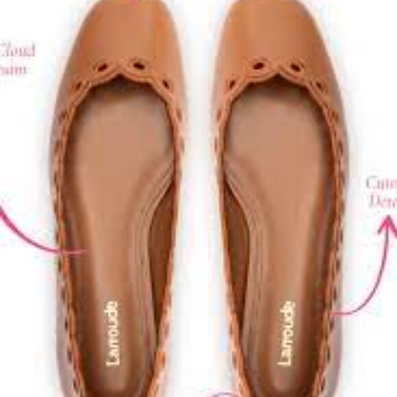 NEW LARROUDE women's meghan broderie flat shoes in carmel 825 10j5 - Picture 4 of 9